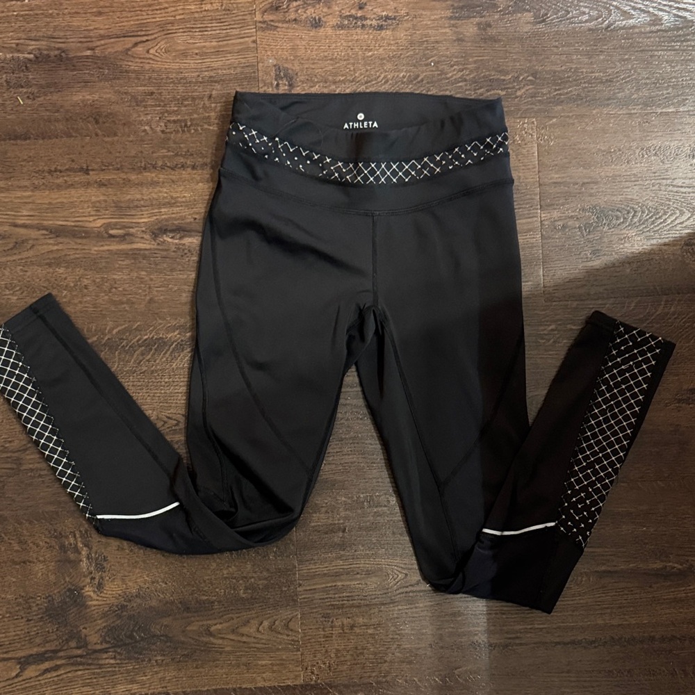 Athleta Black Leggings with White Accents-reflective
